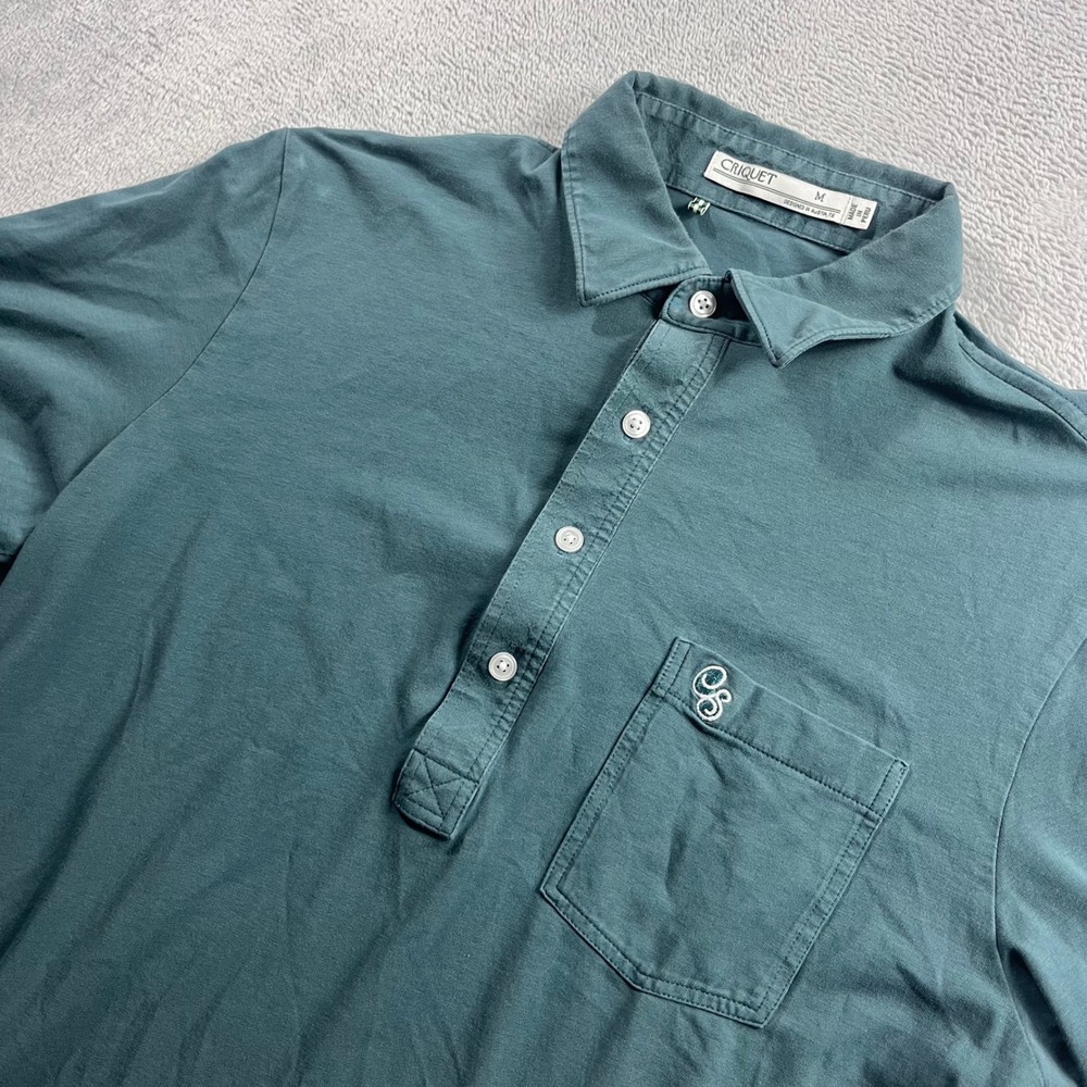 Criquet Mens Players Shirt Pima Cotton Spandex Polo Teal Blue Green Size M